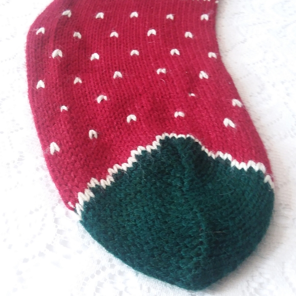 Knit Christmas Stocking Burgundy Dark Green - Picture 6 of 7